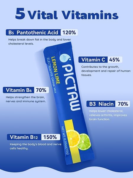 Pictaw Variety Pack- 6 Flavors Electrolytes Powder Packets, Hydration Packets Variety 30 Stick Packs