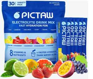 Pictaw Variety Pack- 6 Flavors Electrolytes Powder Packets, Hydration Packets Variety 30 Stick Packs